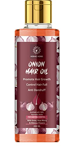 Onion Hair Growth Oil made with Onion, Rosemary and Hibiscus for Hair Growth & Hair Fall Control, Essential Vitamins In Castor, Bhringraj, Amalaki and Essential oil (200ml)