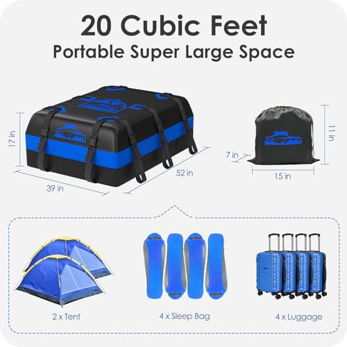 BOYUJK Car Roof Bag - 20 Cubic/566L, Waterproof, No Rack Needed, Anti-Slip Mat & 6 Heavy-Duty Straps, Folding Soft Roof Box (Blue, 566L) - Image 2