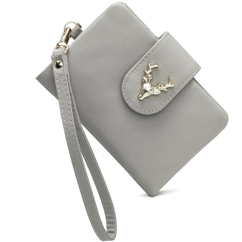 Womens Wallet Deer Small Bifold Wristlet Wallet With Coin Pocket ID Window Card Holder