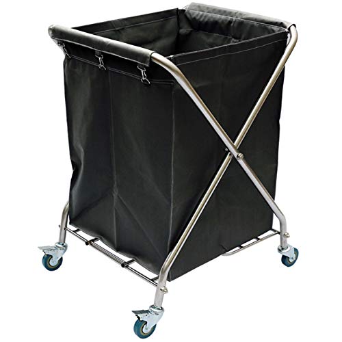 FLYIFE Carrelli Manuali Mobili Carrello Pieghevole per Pulizie Domestiche per Lavanderia, Carrello X Pieghevole con Telaio in Acciaio Inossidabile, Borse Rimovibili, 4 Ruote/Grey