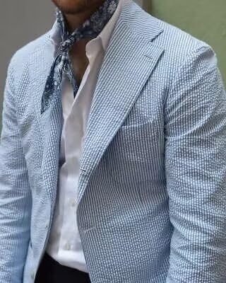 Men Seersucker Blazer Sports Coat Slim Fit Casual Striped Jacket for Men Summer Beach Wedding Prom Suit Blazers4