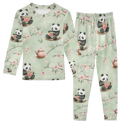 senya Panda Drinking Tea Pajamas Set Long Sleeve Soft Cotton Sleepwear 2 Piece