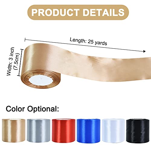 TONIFUL Gold Satin Ribbon 3 Inch X 25yds Solid Silk Ribbons for Gift Wrapping Craft, Floral Bouquets - Image 2