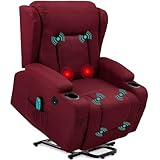 Best Choice Products Modern Linen Electric Power Lift Chair, Recliner Massage Chair, Adjustable Furniture for Back, Legs w/ 3 Positions, USB Port, Heat, Cupholders, Easy-to-Reach Button - Burgundy