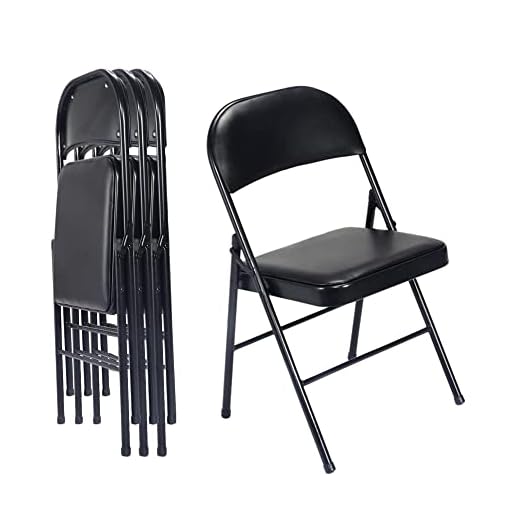 Karl home 4 Pack Black Folding Chairs with Padded Seats for Outdoor & Indoor, Portable Stackable Commercial Seat with Steel Frame for Events Office Wedding Party, 330lbs Capacity