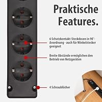 Brennenstuhl Bremounta Steckdosenleiste 6-Fach mit Schalter (Mehrfachsteckdose mit 90 Grad Steckdosen, Steckerleiste mit Befestigungsmöglichkeit und 3m Kabel) schwarz (Packung mit 2) – Ansicht 3