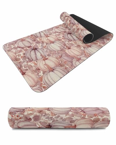 Debedcor Heat Proof Table Pads Waterproof Decorative, Fall Light Pink Pumpkins Non-Slip Table Countertop Protector, Thanksgiving Eucalyptus Insulation Mat for Kitchen Room, 40 x 12 Inches