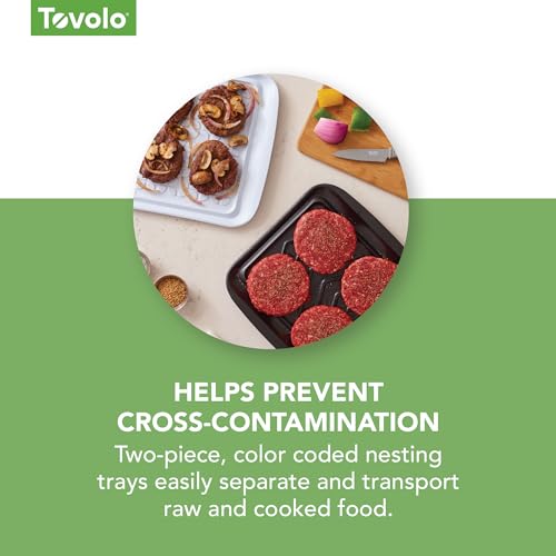 Image of Tovolo Square Grill Prep Tray BBQ Serving Trays for Outdoor Grilling Burgers Veggies Steak, Food Grade Dishwasher Safe Non Slip Nesting Black White 10.5 in Grill Trays for Bringing in and Out Meat