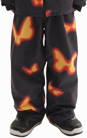 Flame Butterfly Printed Baggy Ski Pants for Men and Women Snowboard Pant Insulated Snow Trousers