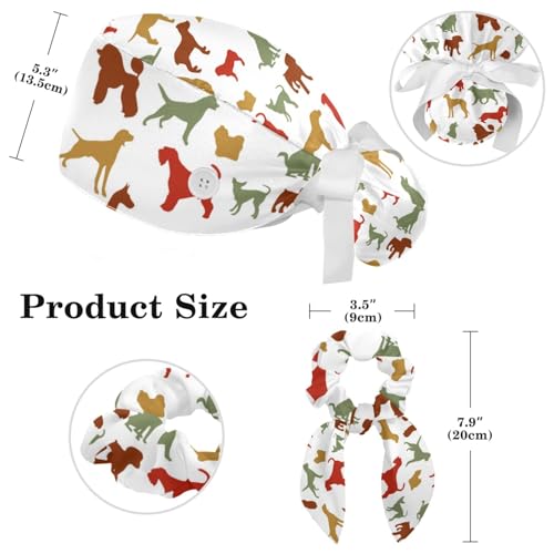 Image of Women's Working Caps Bouffant Surgical Cap with Bow Scrunchies Little Daisy Art Paint Ponytail Holder Tie Back Scrub Hat