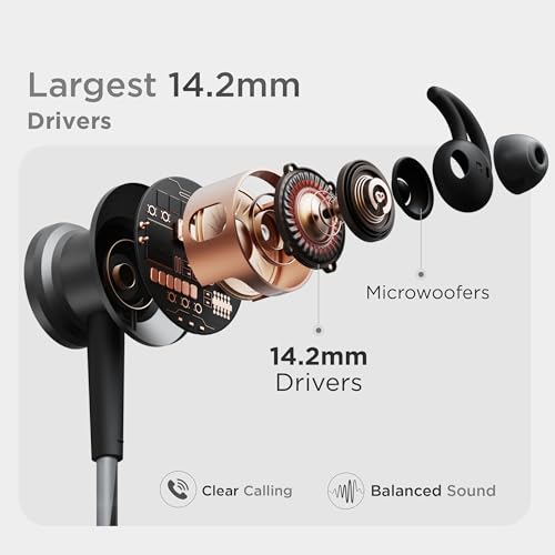 Image of GOBOULT FCharge Bluetooth Earphones with 40H Playtime, Zen ENC Mic, Dual Device Connectivity, Type C Fast Charging,14.2mm Bass Driver, Made in India, IPX5 (Pure Black)