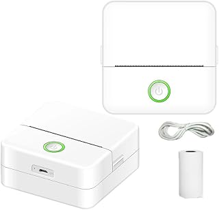 Irrun Pocket Printer, Portable Bluetooth Printer, Bluetooth Inkless Sticker Printer for Student School, USB Mini Portable Thermal Printer for Home Kids, with 1000mAh Battery (White)