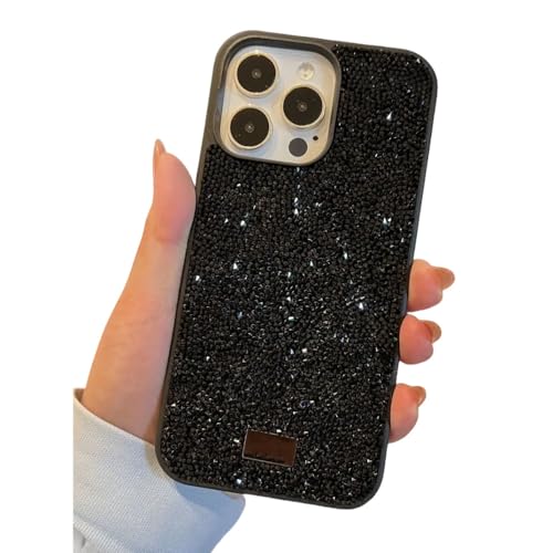 Coque iPhone 15 Plus luxe en diamant noir strass brillant antichoc élégante