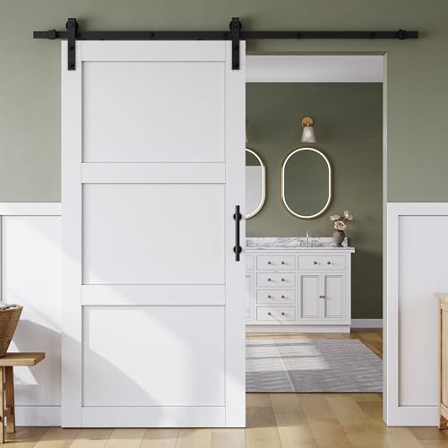 SMARTSTANDARD 42in x 84in Sliding Barn Door with 7FT Hardware Track 3 Panel