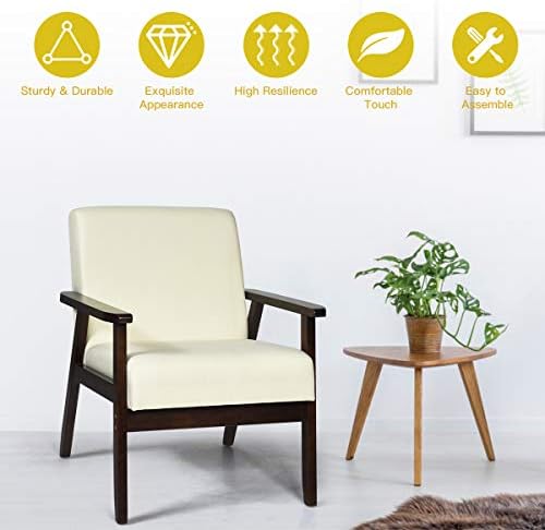 RELAX4LIFE Accent Armchair, Upholstered Padded Single Sofa Chair, Wooden Legs Leisure Lounge Chair Modern Resting Sofa for Living Room Bedroom Office (Beige)