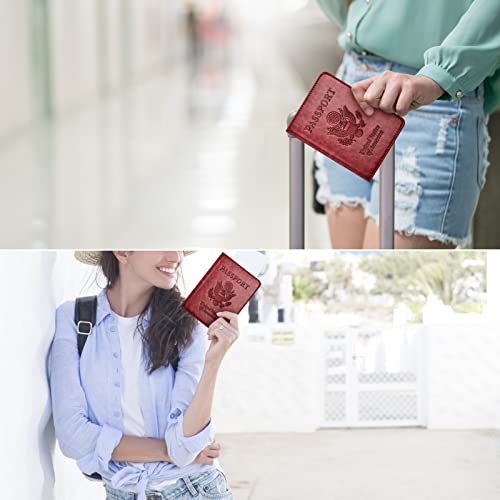Image of Passport and Vaccine Card Holder Combo with Vaccine Card Slot, Passport Wallet / Cover /Case /Holder for Women and Men(AC-Wine red)