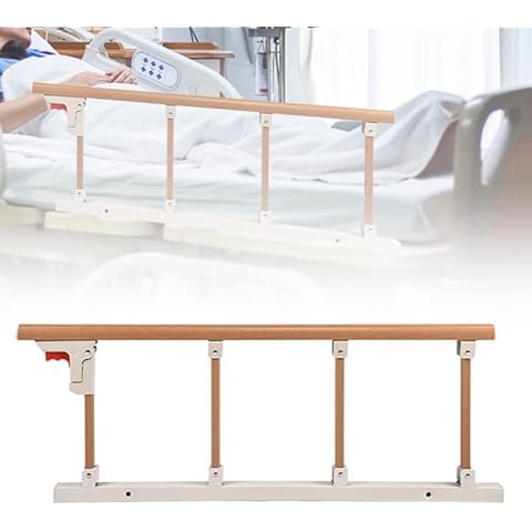 RYUNQ Bed Rail, One Key Folding Safety Assist Handle, Safety Handle Bed for Elderly, Guard Rails Wood Grain, Bed Guard for Elderly Assist, Aluminium Alloy Bedside Safety Rail for Home Care (4 pillars) Cover