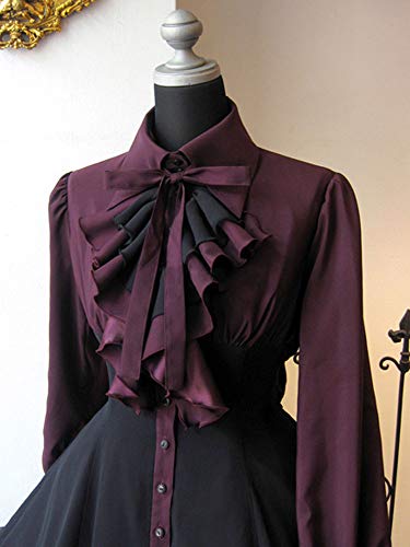 Zzeqyg Women Girls Black Gothic Dress Long/Short Sleeves Polyester Ruffle Dress With Bows (M, Black) #TOP1