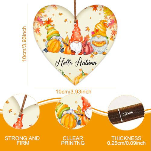 iwiio Hello Autumn Decorations Autumn Gifts Wooden Heart Hanging Plaque Printed Autumn Leaves,Pumpkin, Autumn Sign Autumn Accessories for Thanksgiving and Autumn