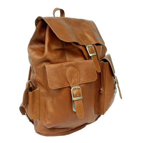 Piel Leather Large Buckle-Flap Backpack, Saddle, One Size #TOP2