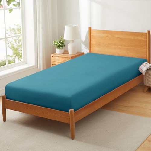 Vonty 1Pcs Teal Cot Sheets 31 x 75 - 1800 Thread Count Cot Microfiber Fitted Sheets Only Breathable & Soft Camper Bunk Fitted Bed Sheet Fit for Narrow Twin RV Bunk Guest Bed Matress