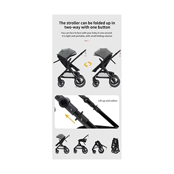 YAZOCO Kompakter 3 in 1Kinderwagen Anstout Terrain Luxus Hohe Landschaft Vierfacher Kinderwagen 0-36kg Faltbarer Gehstock Baby Kinderwagen Komfort Autositz Zubehör (Schwarz) – Bild 6