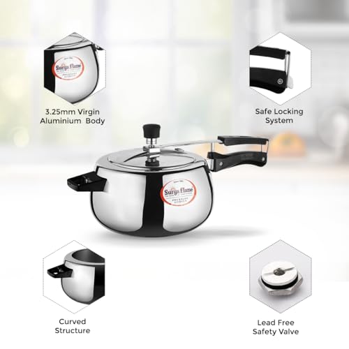 Image of Surya Flame Aluminium 5 Litre Pressue cooker inner lid,Queen Gas and Induction Compatible ISI certified (Silver) 3 Year Doorstep Warranty