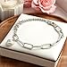 925 Sterling Silver Paperclip Bracelet with Dangling Puff Heart Charm, Double Chain Thick Bracelets for Charms Non Tarnish Womens Trendy Accessories Fashion Jewelry for Women Love Gift (7 Inch)