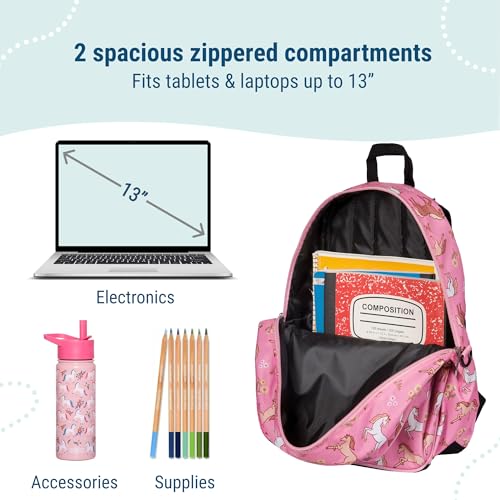 Image of Wildkin 15 Inch Backpack for Kids, Wild Horses | Ages 5-10, padded straps, side water bottle pocket - coordinates with matching Wildkin lunch boxes