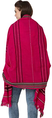 Shawl from Nagaland with Woven Border and Thread Weave - Pure Wool4