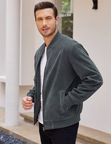 COOFANDY Jaqueta masculina casual universitária vintage leve de camurça sintética, Cinza-escuro, G