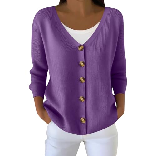 Women's V Neck Button Long Cardigan Tops Casual 2025 Fall Knit Sweater