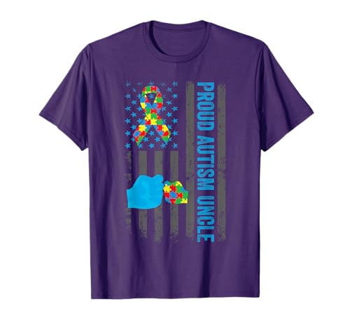 Proud Autism Uncle American Flag Autism Awareness Uncle Men T-Shirt