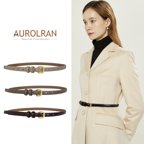 Image of Aurolran Women's Fashion Classic Metal Buckle Leather Belt with Jeans Dress