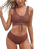 ZAFUL Tankini Bathing Suits for Women Rib Knit Two Piece Swimsuits Tummy Control Swimwear Coffee X-Large