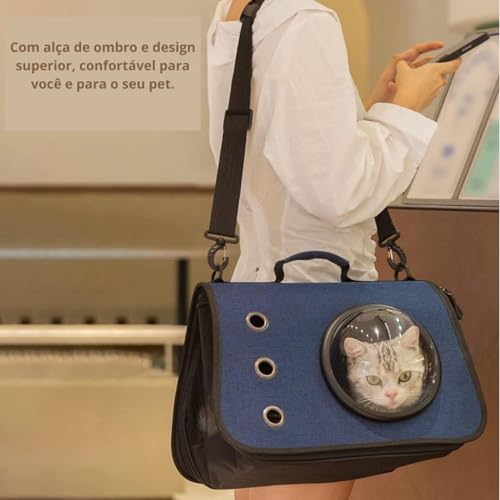Bolsa Caixa Transporte Pet Gato Cães Passeio Viagem 40x25x27 (Azul)