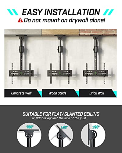 Greenstell Ceiling Tv Mount With Power Outlet, Tv Mount For 26-65 Inch Tvs, Tv Ceiling Mount With 900J Surge Protection, Swivel, Tilt And 6 Height Adjustable, Max Vesa 400X400Mm, Holds Up To 110Lbs #TOP6