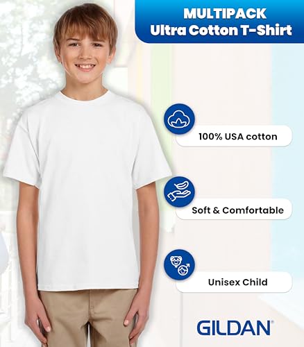Gildan Youth Ultra-Cotton Unisex T-Shirt, Short Sleeve Crew Neck Tee, Multipack,White,XL,1 Pack2