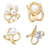 4Pcs Scarf Ring Tie Cinch Clip for Women Shawl Clothing Shirt Sweater Clips to Tighten Metal Pearl Flower Round Circle Pin Buckle Bandana Ring Trendy Silk Scarf for Women