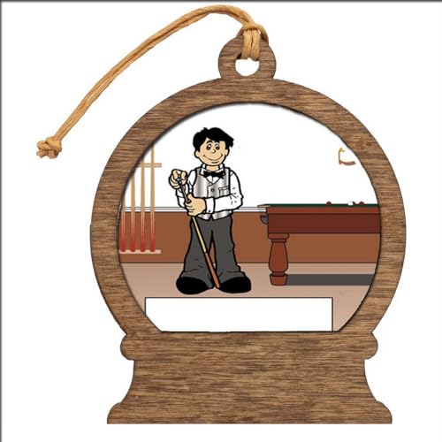 PrintedPerfection.com Personalized Pool Player, Billiards - Male Wooden Snow Globe Shaped Christmas Ornament