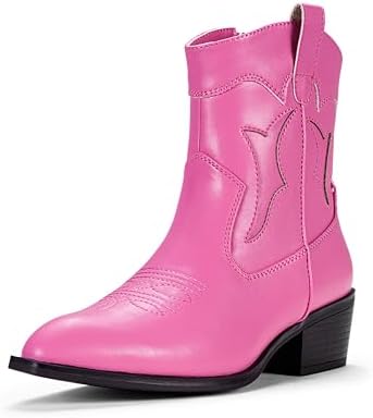 Vepose Women's 9816 Cowboy Boots Ankle Western Short Cowgirl Embroidered Round Toe Low Heel Booties with Side Zipper