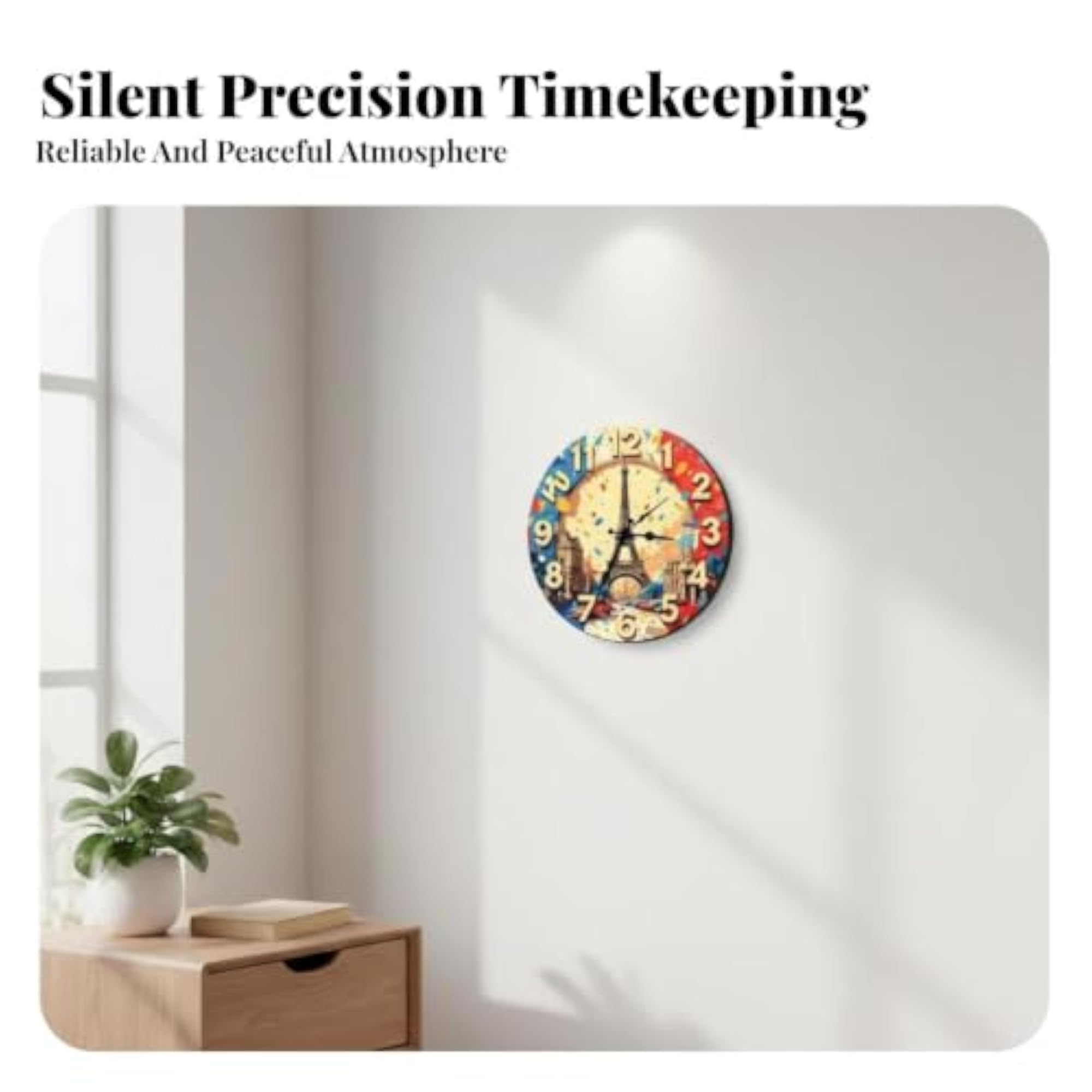 Round Wooden Look Clock, Vintage Wall Timepiece for Home