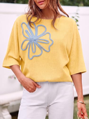 Image of Cicy Bell Womens Oversized Short Sleeve Sweaters Tops Knit Fall Pullovers