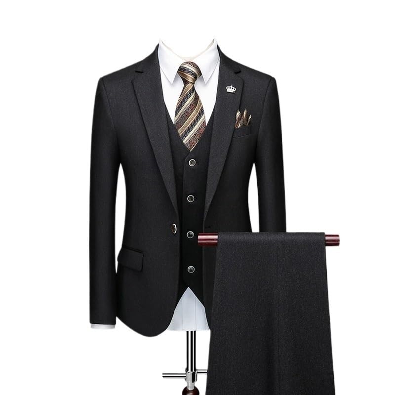 Men’s Classic 3 Piece Suit Set with Pants and Vest Formal Business Tuxedo for Wedding Party and Birthday Celebrations(Black,XXX-Large)