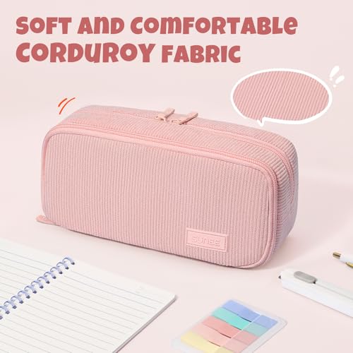 Image of SUNEE Pencil Case, Large Capacity Pencil Pouch, Aesthetic Big Pen Bag, Soft Corduroy Pen Box for Office Stationery Organizer School Supplies Multifunctional for Teen Boys Girls Women Men, Soft Pink