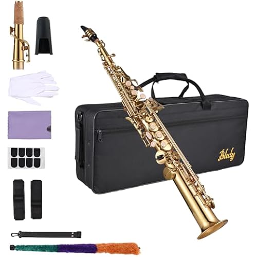 Bb Soprano Saxophone Straight Brass Sax with Case for Beginners
