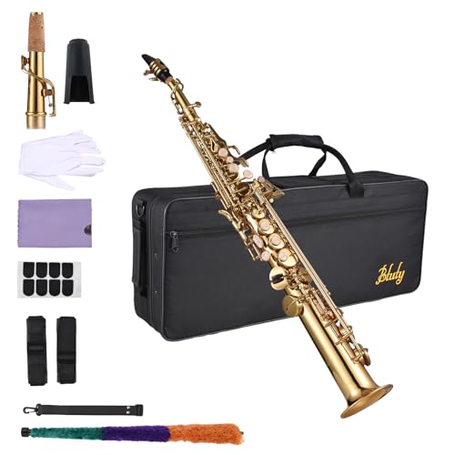Btuty Sopran-Saxophon Saxophon Direkt Messing BB B Schüler mit Reinigungsbürste Koffer Handschuhe Stoffreiniger Gurt gepolsterte Tasche