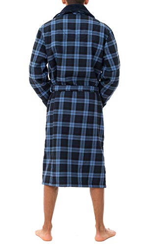 John Christian Men's Bonded Fleece Robe, Blue Check2