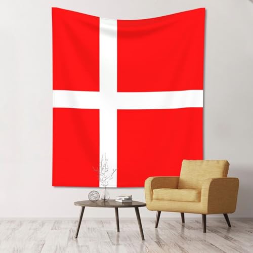 WZYCWB Wandbehang mit dänischer Flagge von Dänemark, 152,4 x 129,5 cm, Stranddecke, Tischdecke, Tagesdecke, Innenraum, Veranda