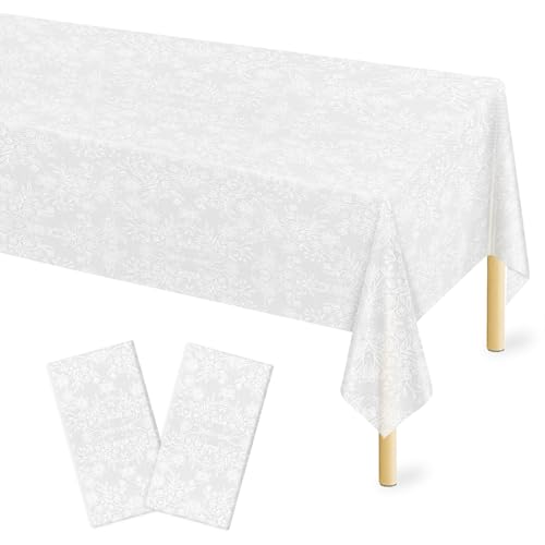 Image of Mulbozy 2 Pcs Plastic Lace Tablecloth, White Table Cloth for Wedding Party